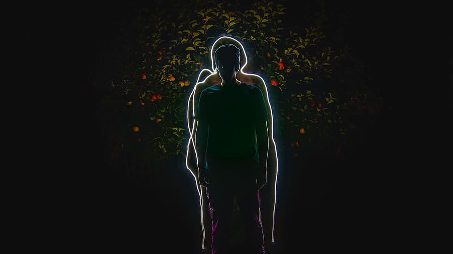 silhouette of man, person, light, glow, led, beschte, neon, night light, HD wallpaper