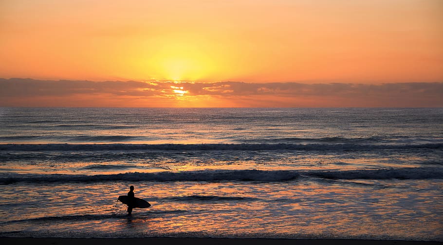 Photo of Surfer in Rule of Thirds Photography during Sunset, australia, HD wallpaper