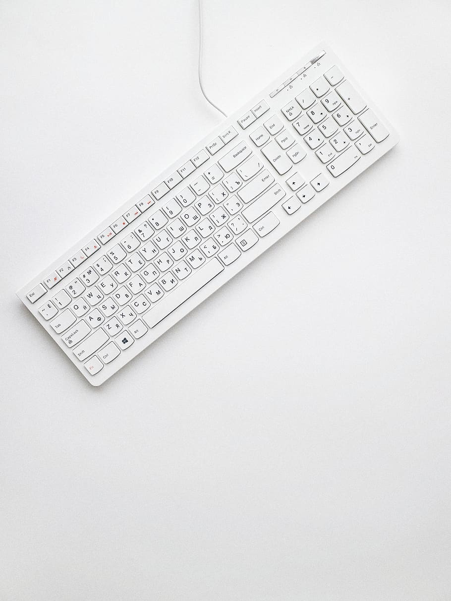 HD wallpaper: Top View Photo of White Keyboard, buttons, minimal