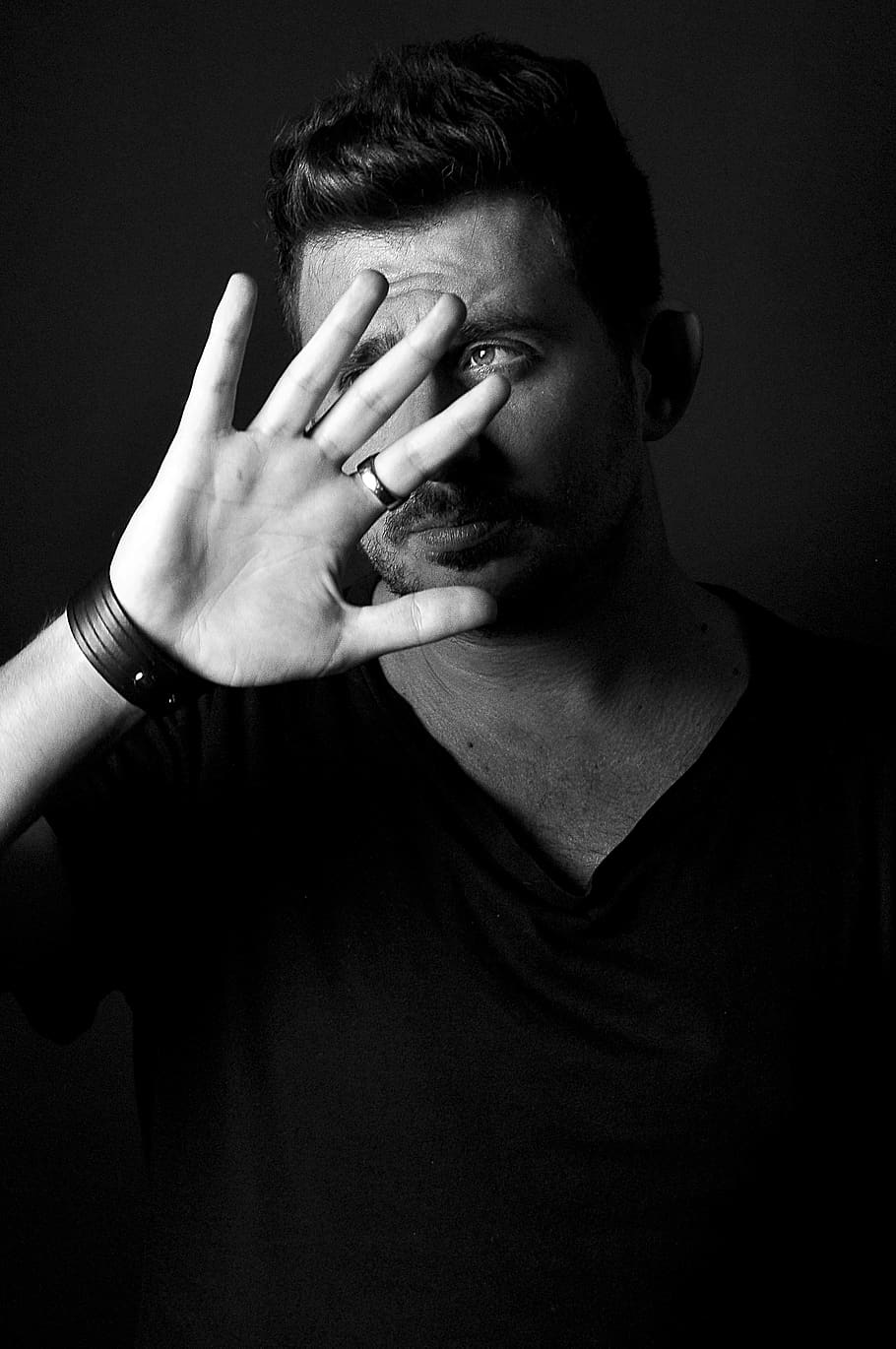 one person, indoors, front view, portrait, hand, human hand HD wallpaper