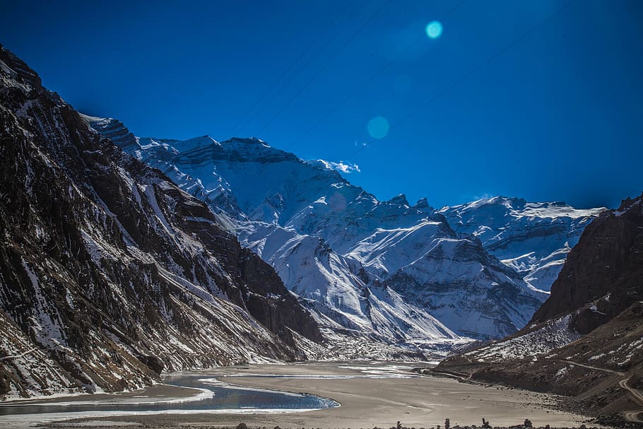 landscape, mountains, himalayas, river, snow, cold temperature HD wallpaper