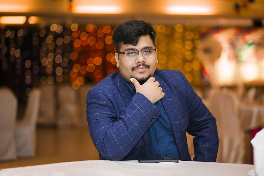 man, portrait, blazer, smart, attire, glasses, looking at camera HD wallpaper