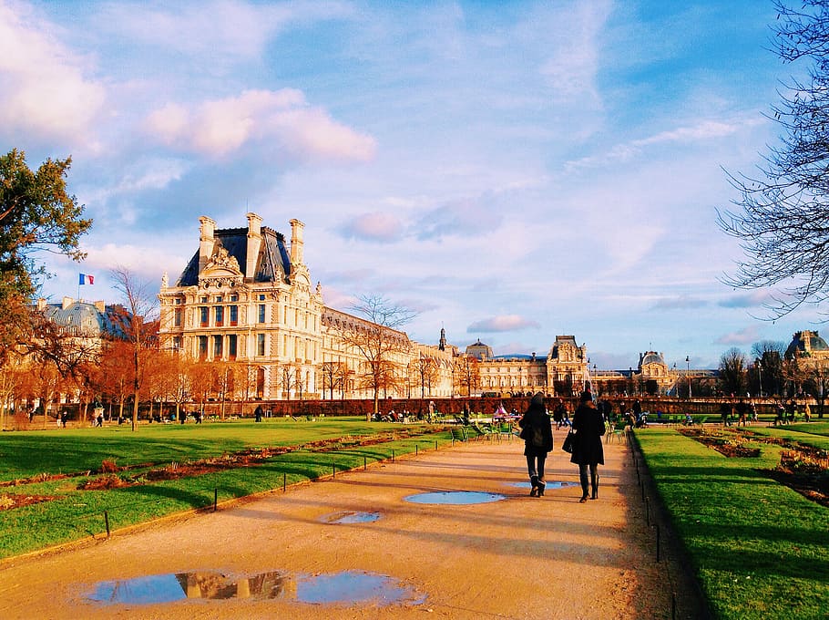 france, paris, louvre museum, palace, people, europe, winter