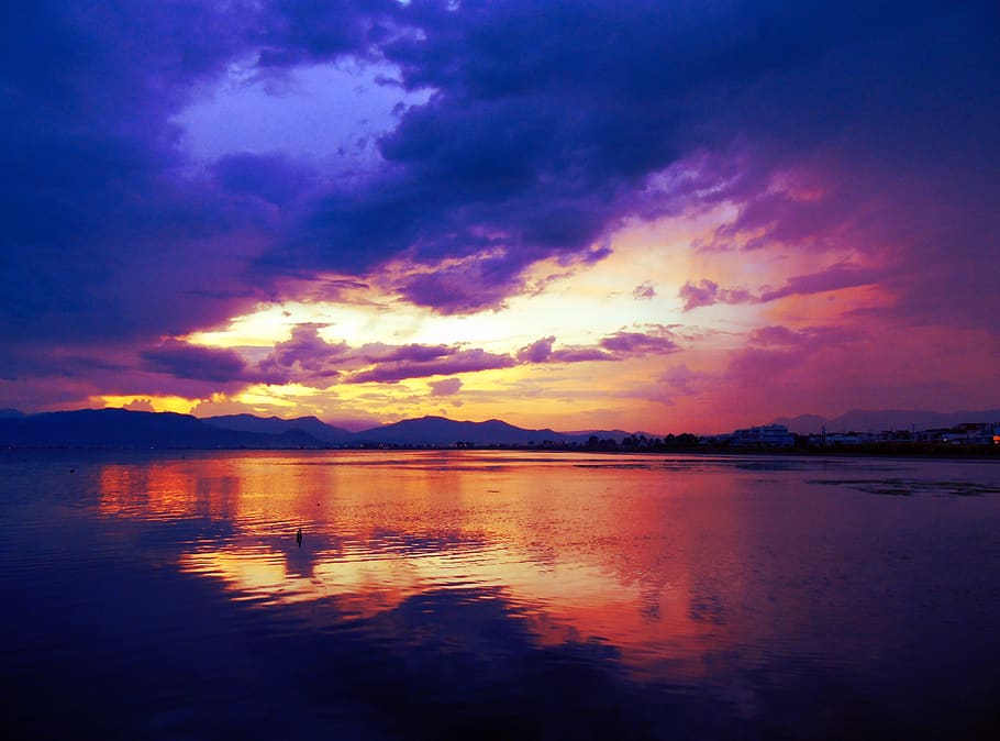 sea, stormy, water, clouds, nature, seascape, sky, beach, sunset HD wallpaper
