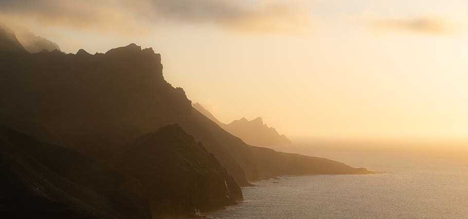 gran canaria, spain, sea, landscape, ocean, golden moment, sunset HD wallpaper