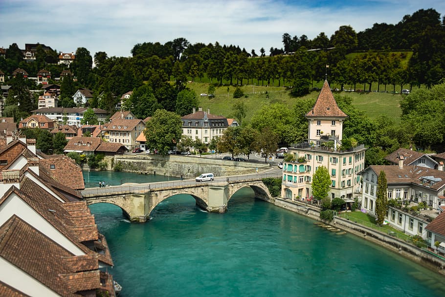 Silver Vehicle on Concrete Arch Bridge, architecture, bern, building HD wallpaper