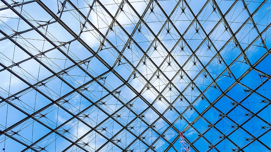 france, paris, louvre museum, pyramid, sky, clouds, structure, HD wallpaper