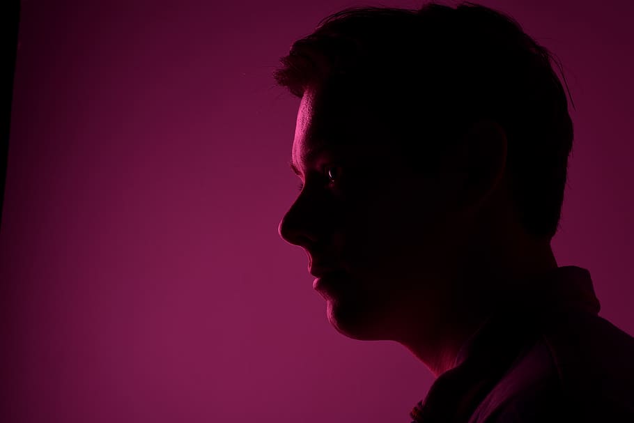 man facing on left side, person, human, silhouette, face, light