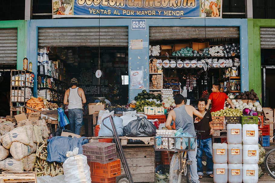 group of people at market, seller, sale, shop, vegetable, fruit, HD wallpaper