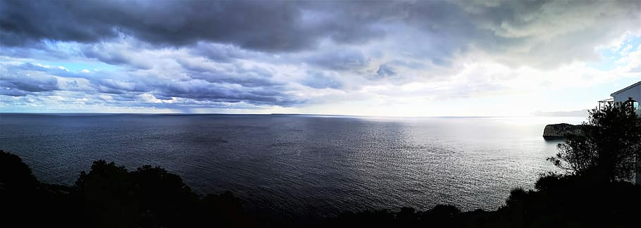 landscape, sea, sky, clouds, side, color, storm, colorful, blue HD wallpaper