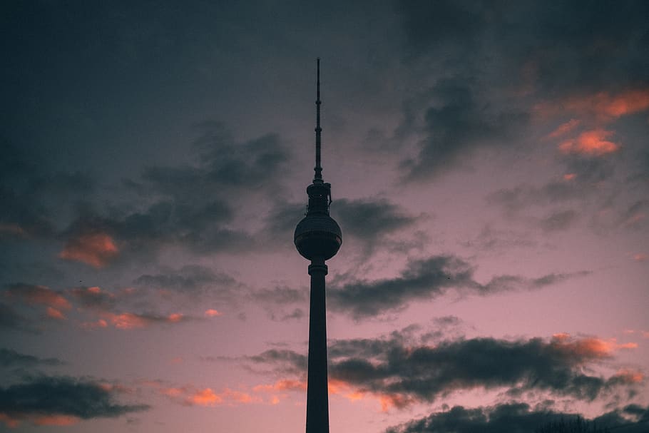 high rise building, sky, cloud - sky, tower, sunset, communication HD wallpaper