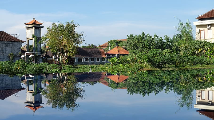 reflection, house, sk, architecture, bali, ancient, building HD wallpaper
