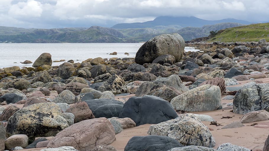 beach, stones, landscape, rock, solid, rock - object, water HD wallpaper