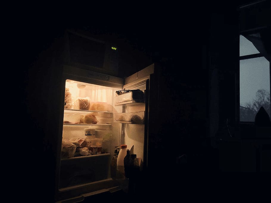 opened refrigerator inside room, appliance, shelf, cupboard, closet HD wallpaper