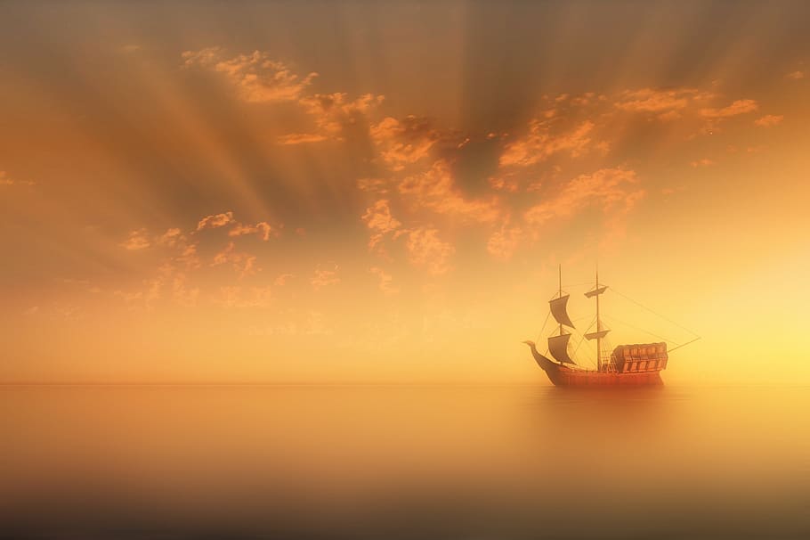 sunset, dawn, sky, dusk, water, nautical vessel, cloud - sky HD wallpaper