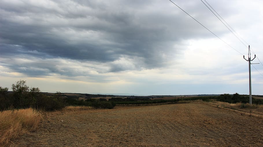 storm, clouds, windy, light, field, cloud - sky, landscape HD wallpaper