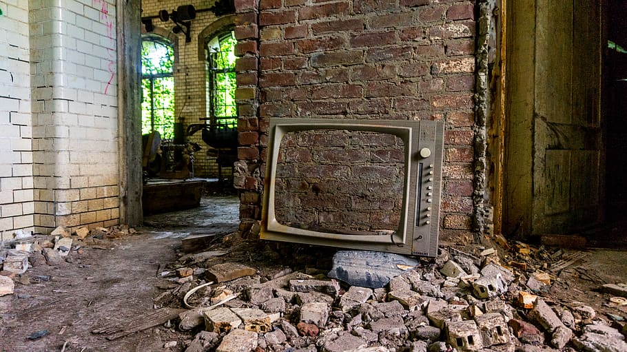 old, abandoned, wall, house, brick, stone, door, dirty, tv HD wallpaper