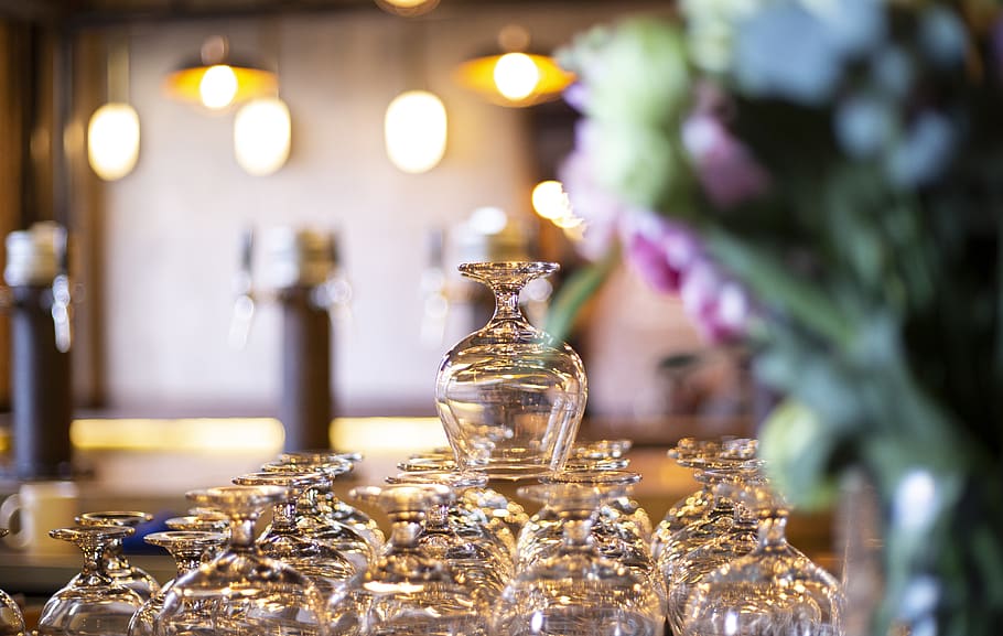 clear wine glasses, goblet, china, beijing, pub, crystal, lighting HD wallpaper