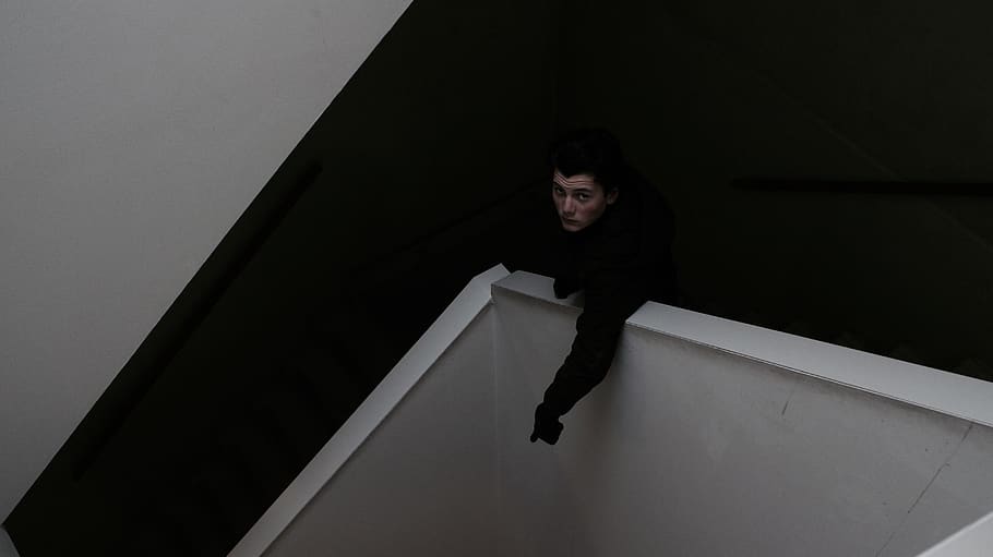 stairs, point, darkness, white, finger, triangle, one person HD wallpaper