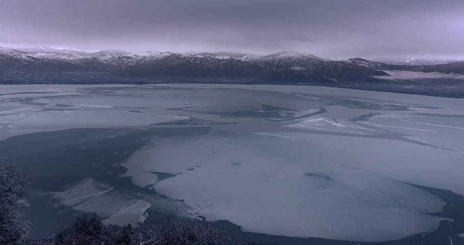 lake, frozen, kastoria, greece, winter, snow, nature, canada, HD wallpaper