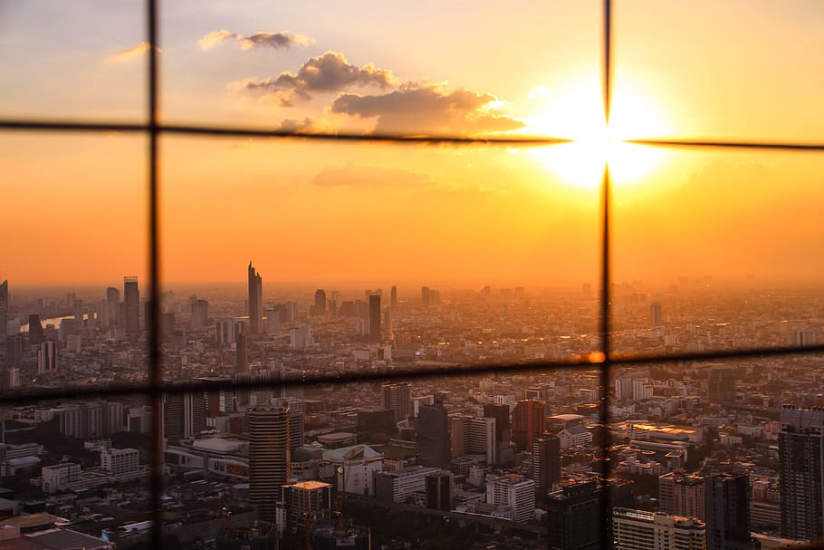 city during daytime, building exterior, sunset, built structure HD wallpaper