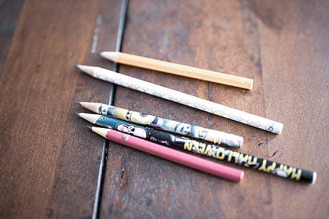 5 pencils, wood, plywood, crayon, pencil box, rubber eraser, calculator HD wallpaper
