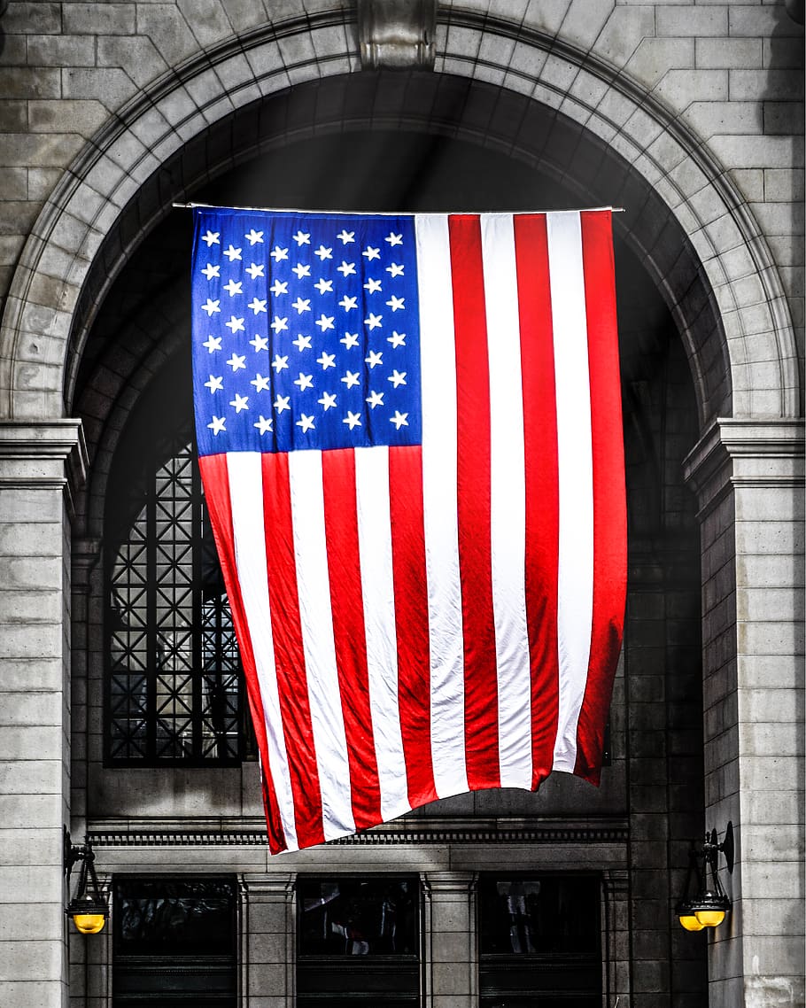 waving American flag, patriotism, architecture, built structure HD wallpaper