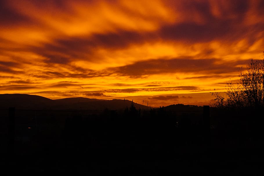 sunset, dawn, dark, night, orange, sky, cloud - sky, silhouette HD wallpaper