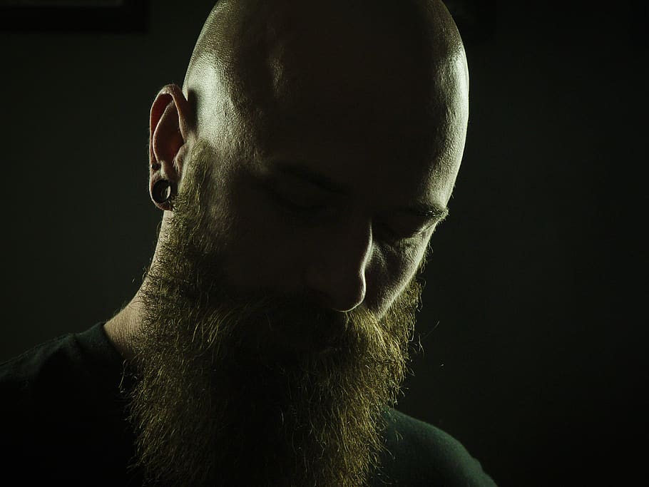 man, contrast, beard, black background, portrait, studio shot HD wallpaper