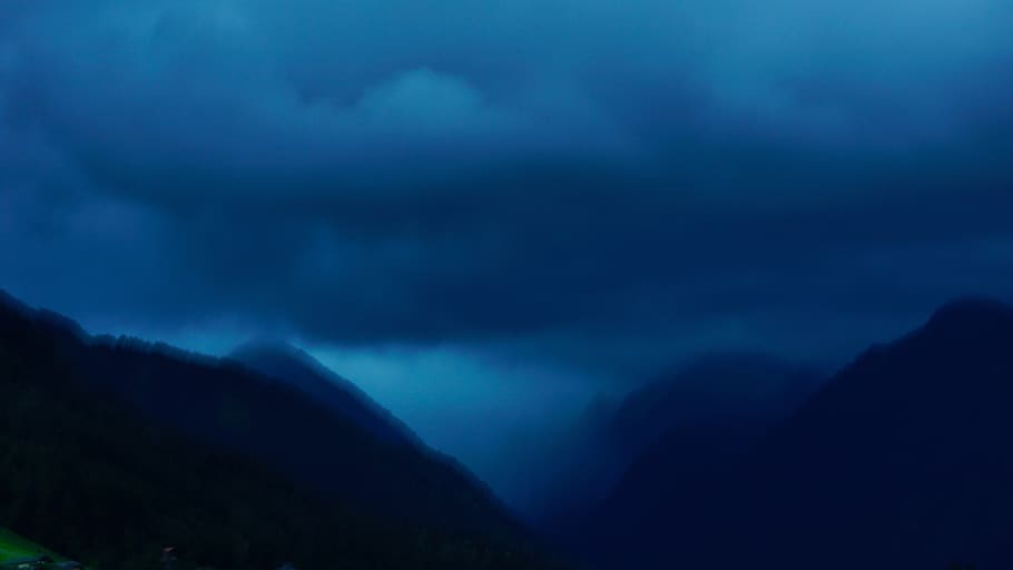 grey clouds under mountain, austria, schladming, blue, sky, sunset HD wallpaper