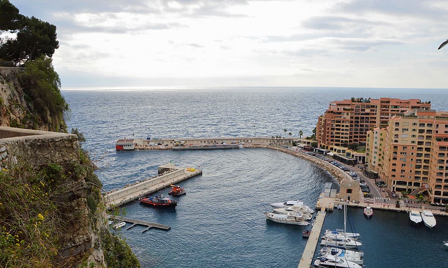 monaco, monaco-ville, flat, blue, port, rich, boat, coast, cliff HD wallpaper