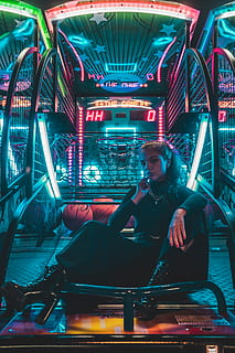 lighting, person, human, arcade game machine, indoors, interior design HD wallpaper