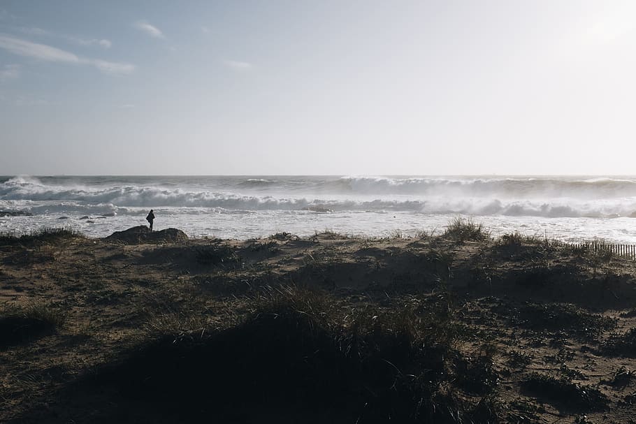 Photo of Ocean Waves, beach, grass, horizon, landscape, outdoors HD wallpaper