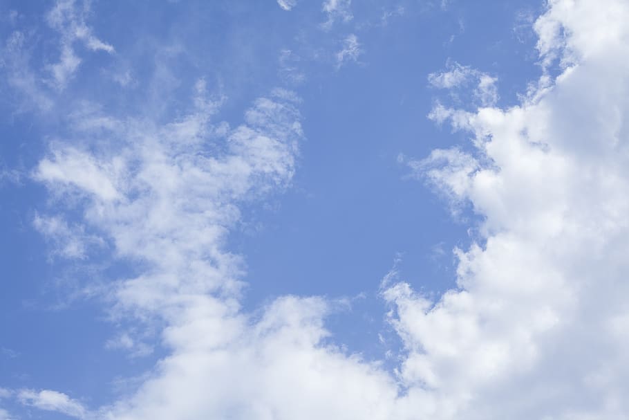 sky, blue, cloud, white, fluffy, cotton, clean, oxygen, atmosphere