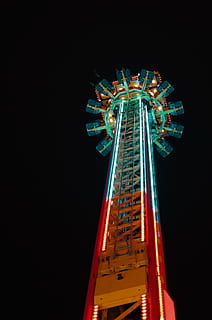 amusement ride, amusement park, ferris wheel, night, neon, carnival HD wallpaper