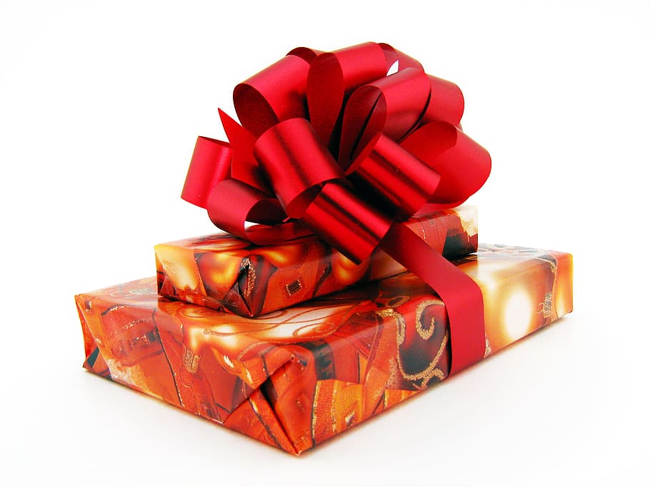 present, wrapping, isolated, decoration, bowing, red, anniversary HD wallpaper