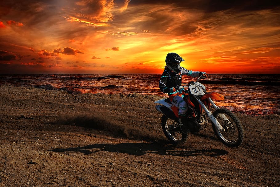 motocross, sunset, dusk, sport, dirt bike, ktm, rider, ocean