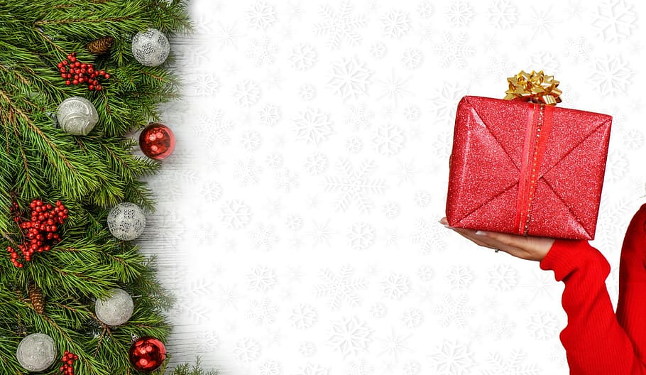 christmas, claus, hand, gift, happy, isolated, red, santa, decoration HD wallpaper