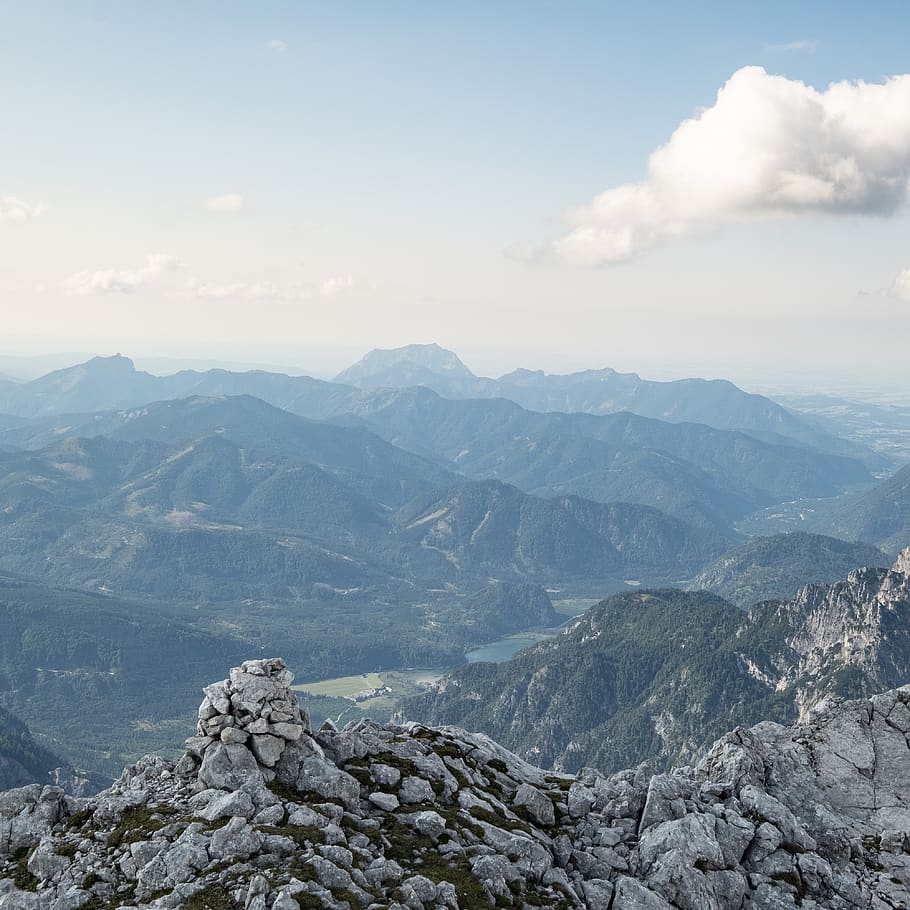 gray rock formation under blue sky, mountain, mountain range HD wallpaper