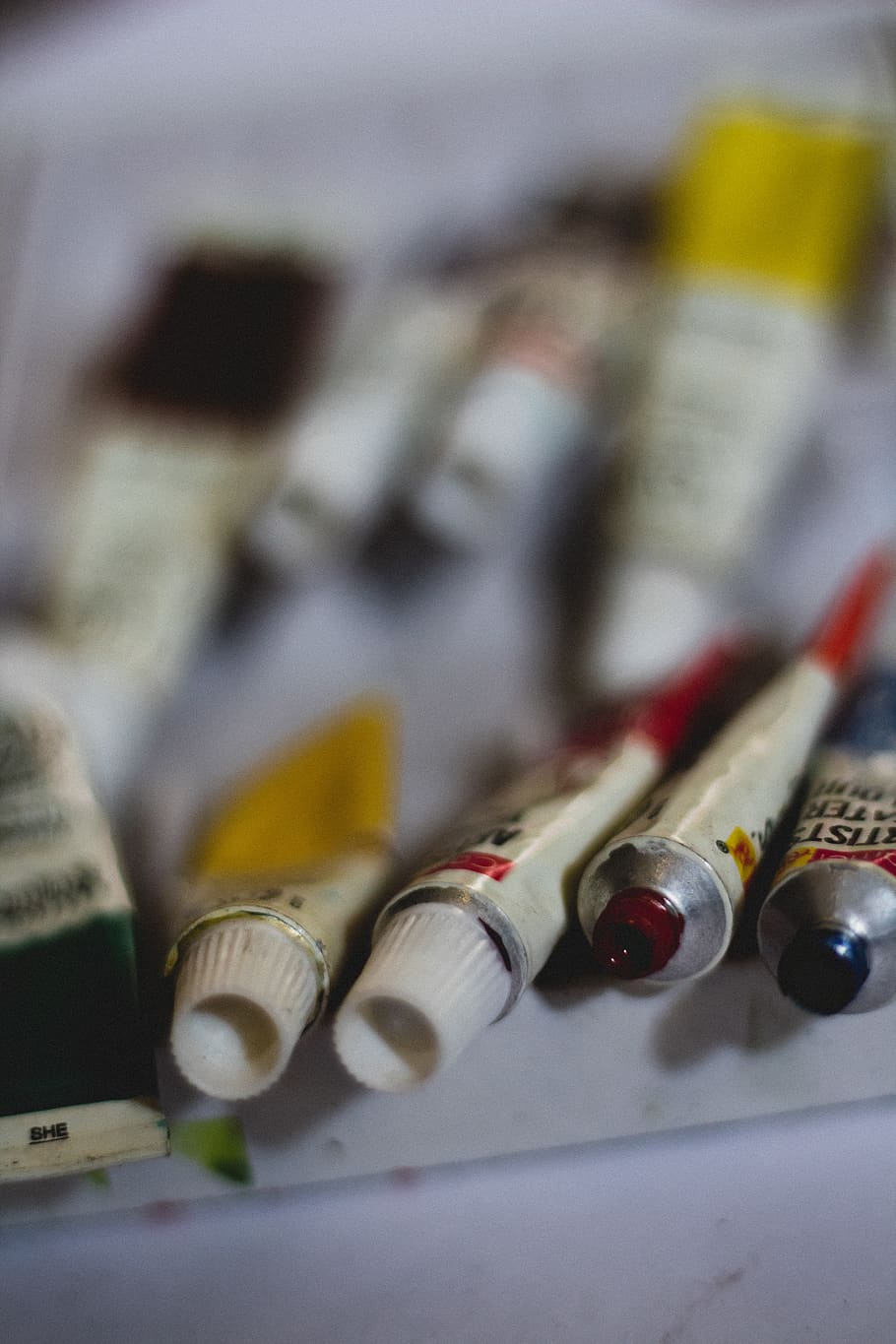 Oil Paint Tubes, blur, close-up, color, container, painting, no people HD wallpaper
