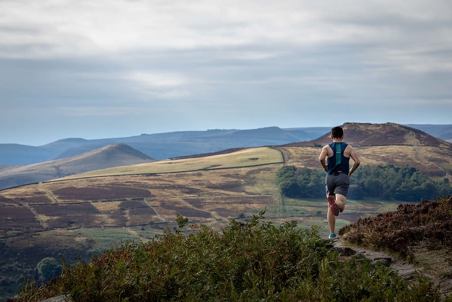 man running on mountain, cloud - sky, beauty in nature, scenics - nature HD wallpaper