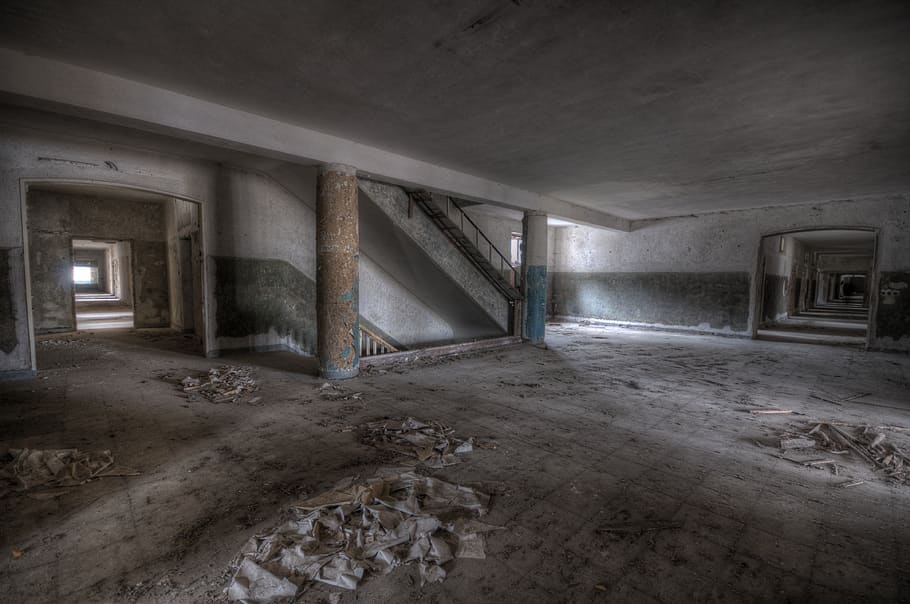 gray and white concrete building interior, indoors, room, housing, HD wallpaper