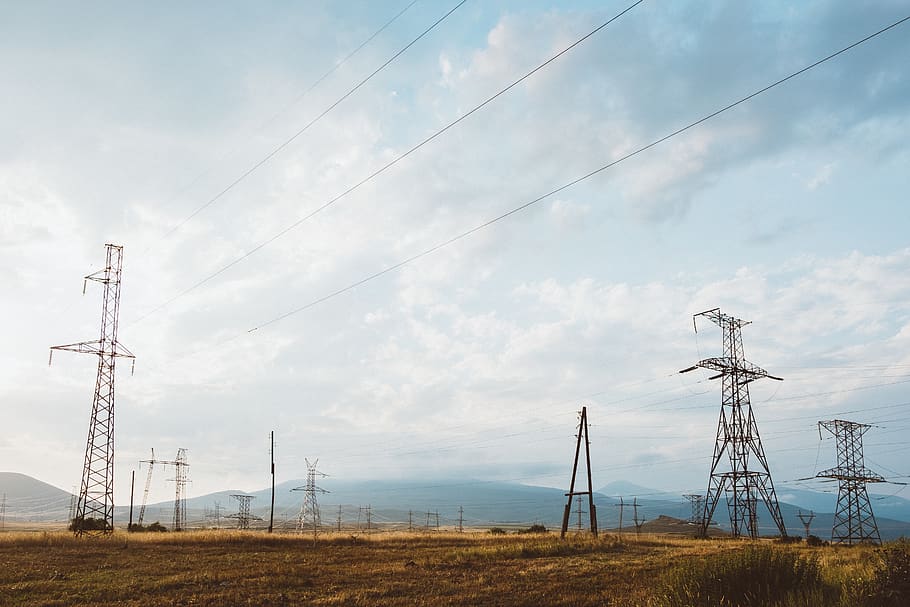 armenium, utility pole, landscape, electrical post, cable, technology HD wallpaper