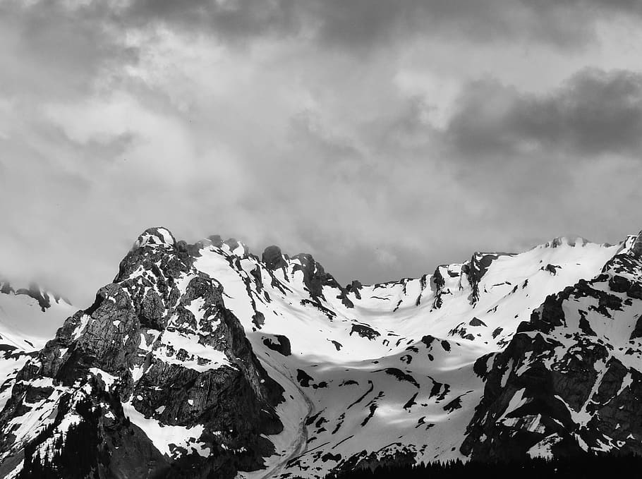 snow-covered mountain under cloudy sky, nature, alps, outdoors HD wallpaper