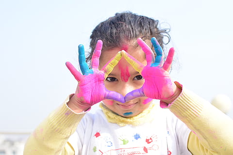 child, fun, cute, joy, little, colors, colorful, holi, kid with color HD wallpaper