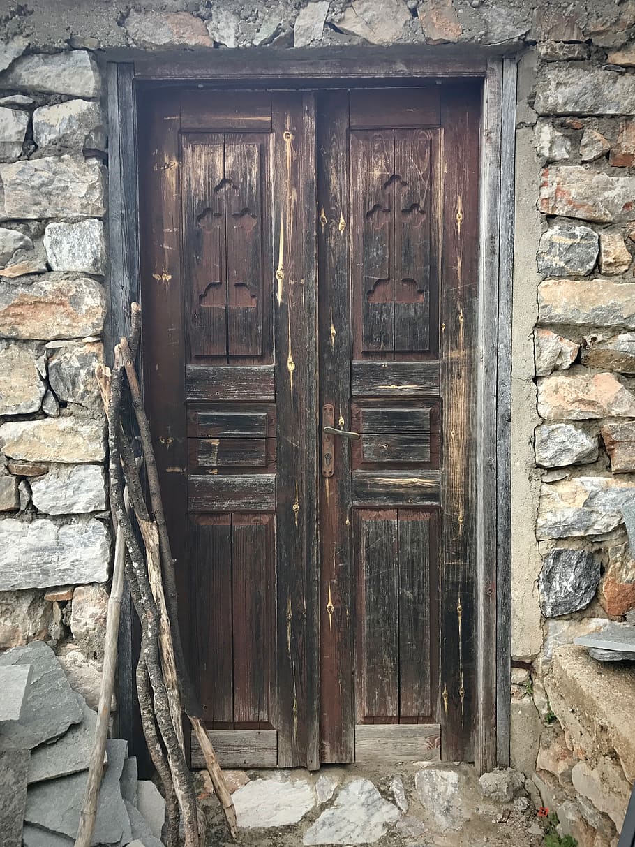 greece, mount athos, door, entrance, wood - material, architecture, HD wallpaper