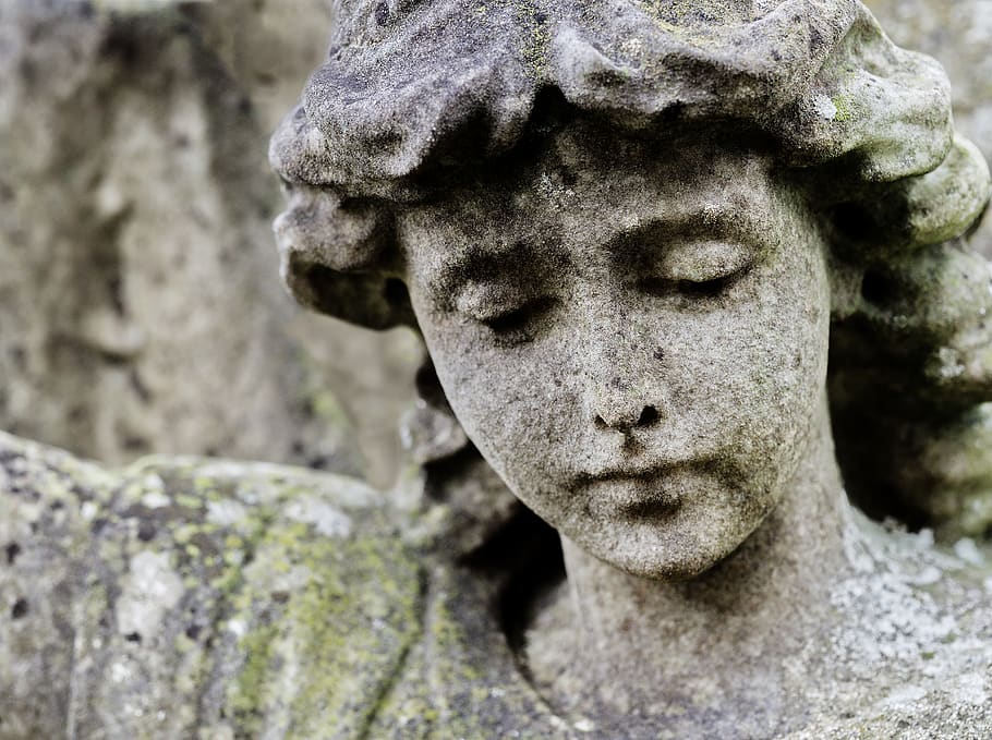 angel, stone, statue, weeping, cemetery, memorial, child, grave, HD wallpaper