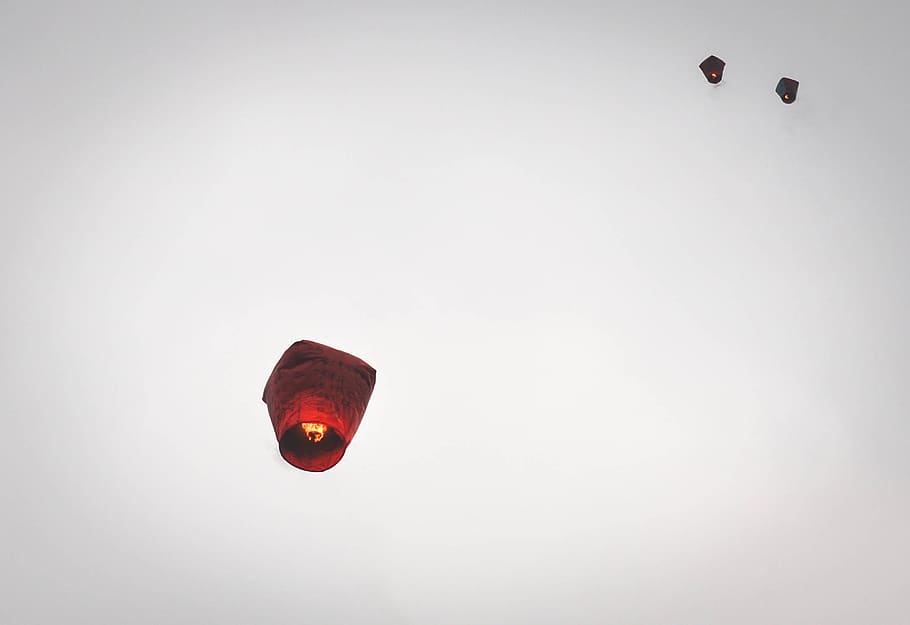 sky, lanterns, fire, red, no people, copy space, low angle view HD wallpaper