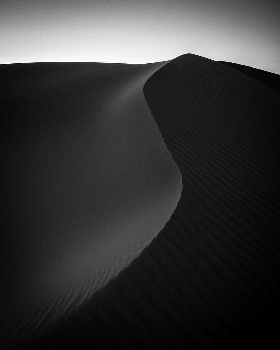 grayscale aerial photography of desert, no people, beauty in nature HD wallpaper