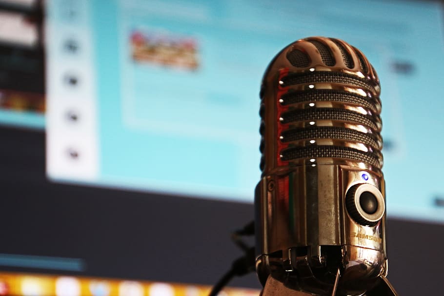Gray Microphone, air broadcast, audio, blur, button, close-up HD wallpaper